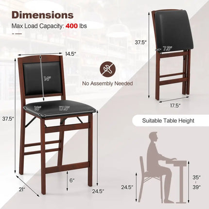 Set of 2 Folding Kitchen Island Stool with Rubber Wood Legs-Brown - Brown - Bar Stools