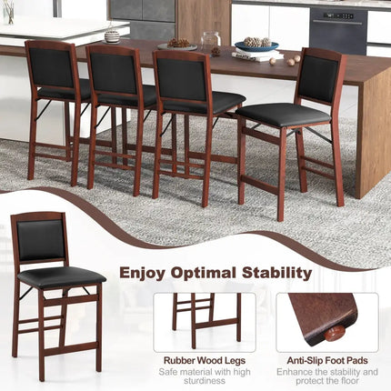 Set of 2 Folding Kitchen Island Stool with Rubber Wood Legs-Brown - Brown - Bar Stools