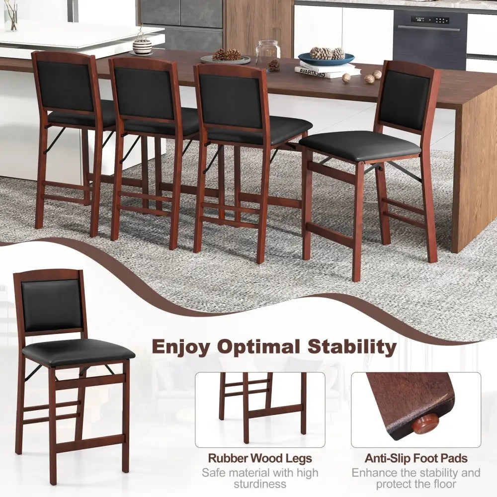 Set of 2 Folding Kitchen Island Stool with Rubber Wood Legs-Brown - Brown - Bar Stools