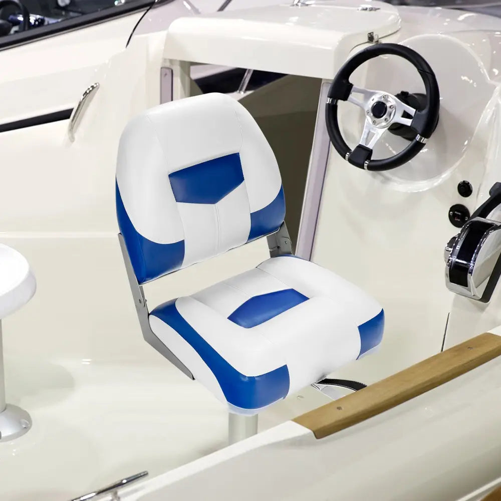 Set of 2 Folding Low Back Fishing Boat Seat with Stainless Steel Screws-Blue - Blue - Swimming
