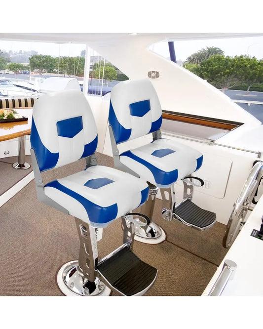 Set of 2 Folding Low Back Fishing Boat Seat with Stainless Steel Screws-Blue - Blue - Swimming