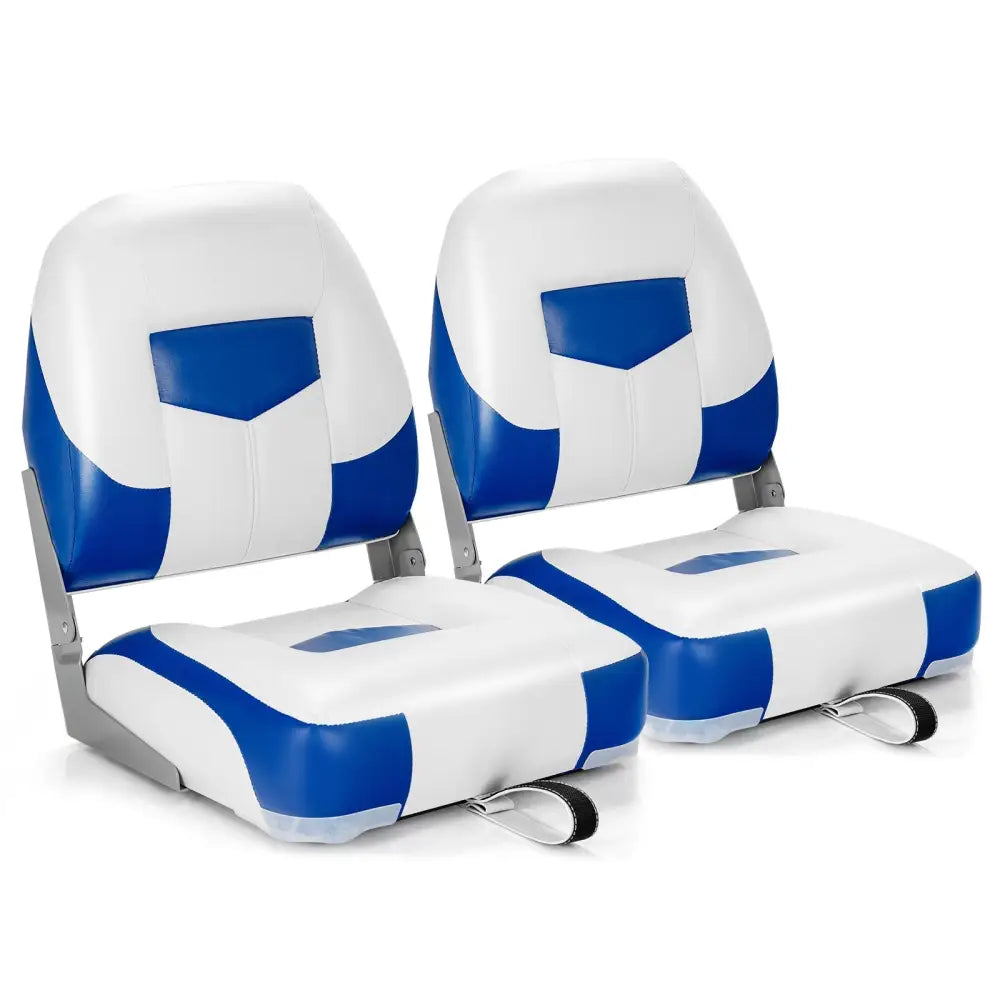 Set of 2 Folding Low Back Fishing Boat Seat with Stainless Steel Screws-Blue - Blue - Swimming