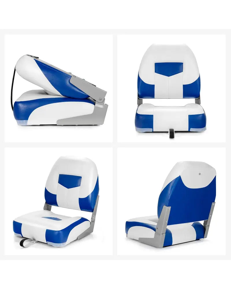 Set of 2 Folding Low Back Fishing Boat Seat with Stainless Steel Screws-Blue - Blue - Swimming