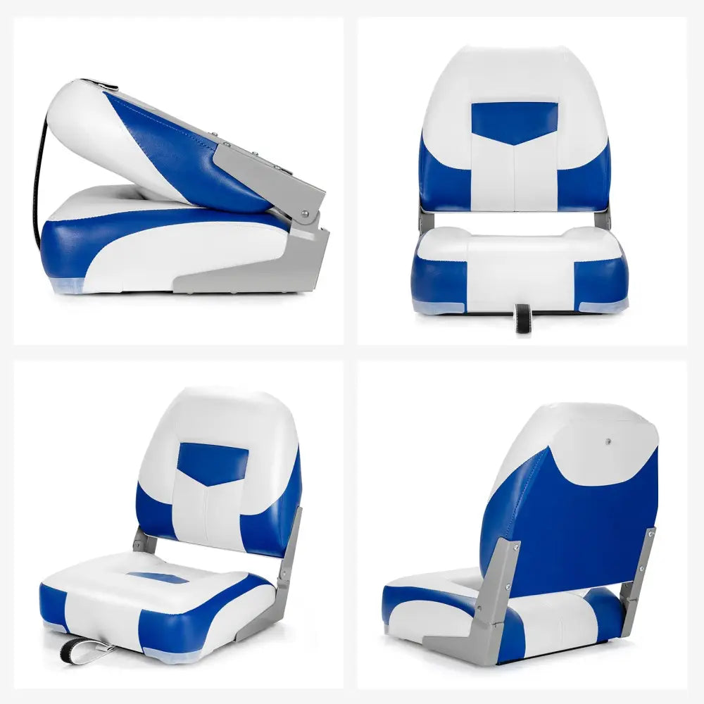 Set of 2 Folding Low Back Fishing Boat Seat with Stainless Steel Screws-Blue - Blue - Swimming