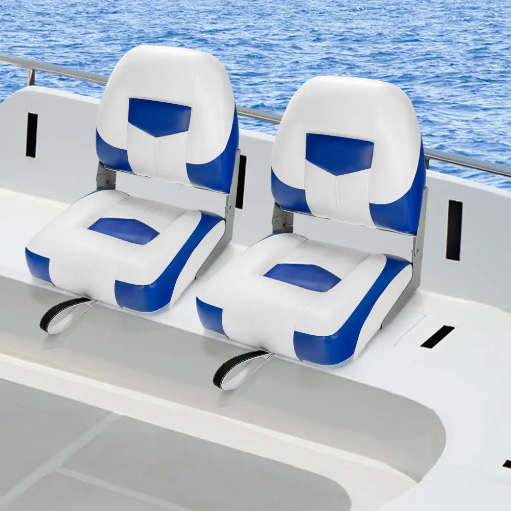 Set of 2 Folding Low Back Fishing Boat Seat with Stainless Steel Screws-Blue - Blue - Swimming