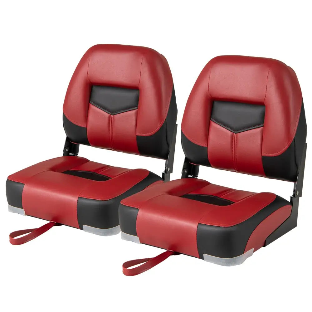 Set of 2 Folding Low Back Fishing Boat Seats with Stainless Steel Screws-Red - Red - Swimming
