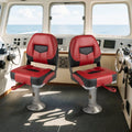Set of 2 Folding Low Back Fishing Boat Seats with Stainless Steel Screws-Red - Red - Swimming