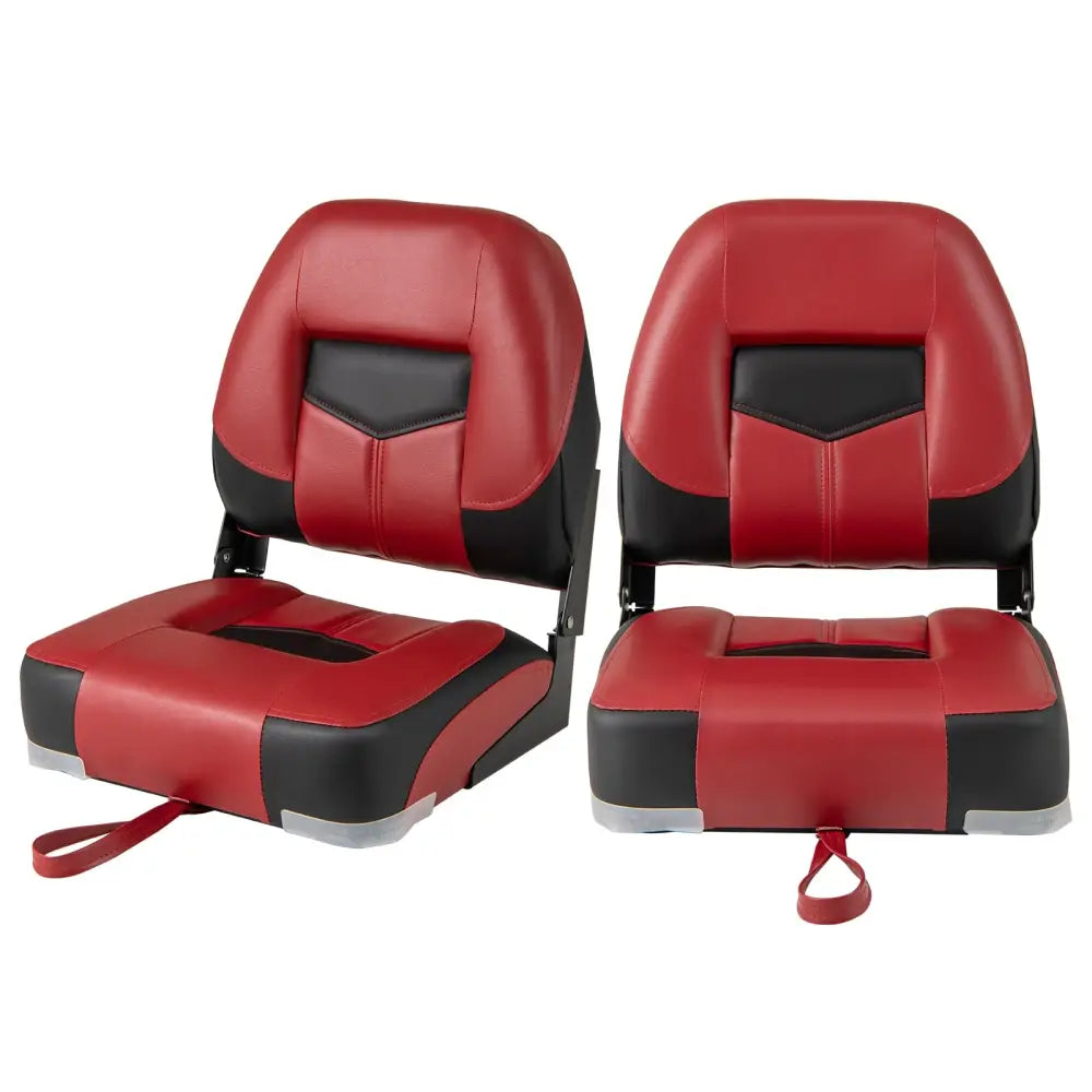 Set of 2 Folding Low Back Fishing Boat Seats with Stainless Steel Screws-Red - Red - Swimming
