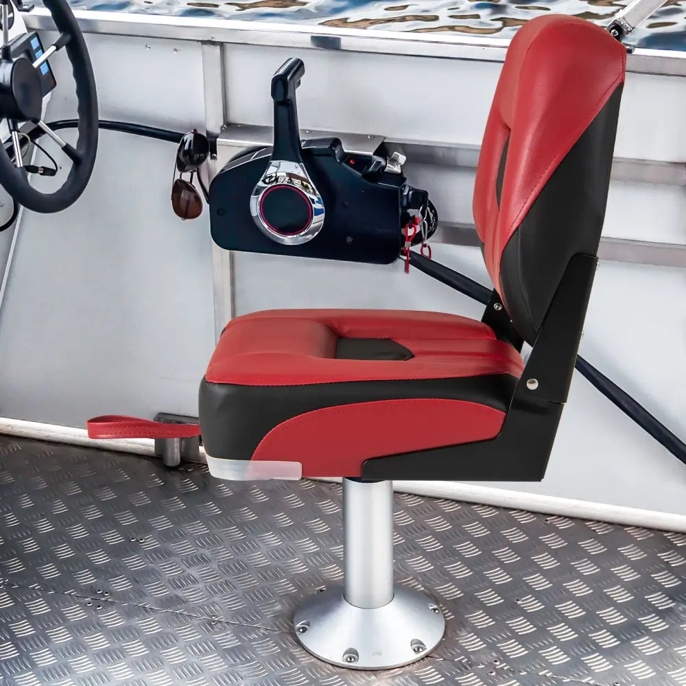 Set of 2 Folding Low Back Fishing Boat Seats with Stainless Steel Screws-Red - Red - Swimming