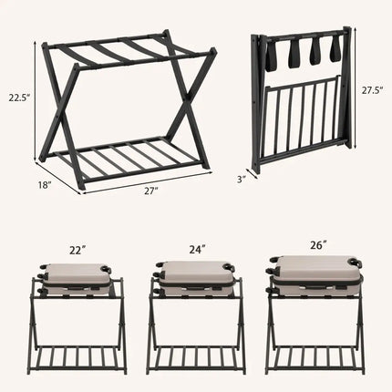 Set of 2 Folding Metal Luggage Rack Suitcase-Black - Black - Shoe Racks & Storage Benches