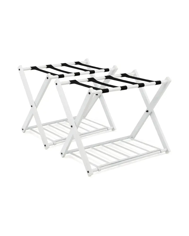 Set of 2 Folding Metal Luggage Rack Suitcase-White - White - Shoe Racks & Storage Benches