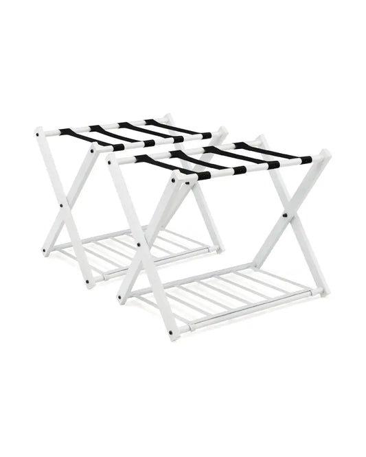Set of 2 Folding Metal Luggage Rack Suitcase-White - White - Shoe Racks & Storage Benches