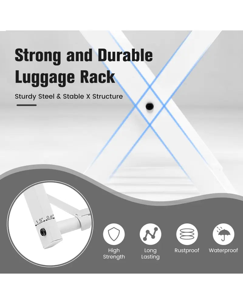 Set of 2 Folding Metal Luggage Rack Suitcase-White - White - Shoe Racks & Storage Benches