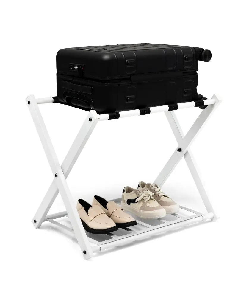 Set of 2 Folding Metal Luggage Rack Suitcase-White - White - Shoe Racks & Storage Benches