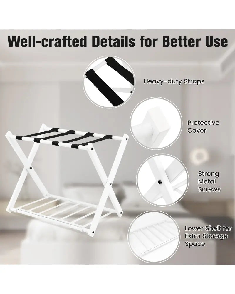 Set of 2 Folding Metal Luggage Rack Suitcase-White - White - Shoe Racks & Storage Benches