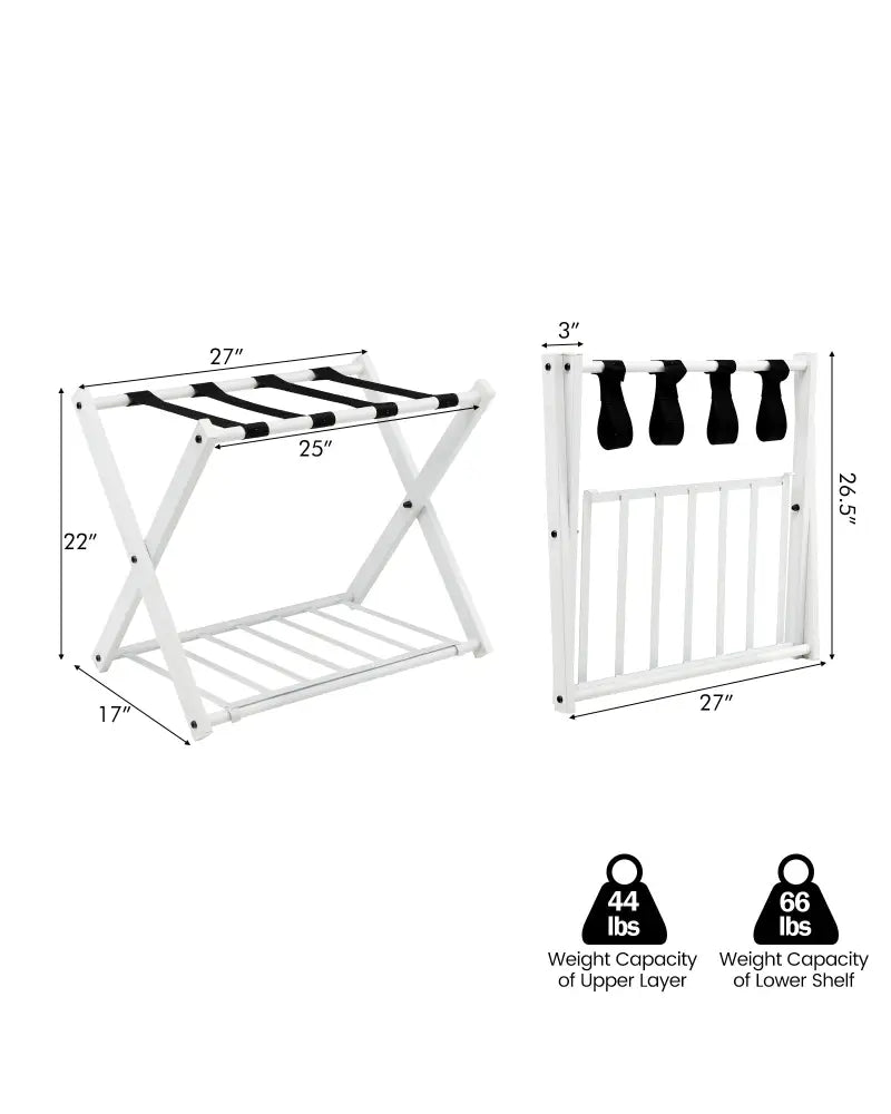 Set of 2 Folding Metal Luggage Rack Suitcase-White - White - Shoe Racks & Storage Benches