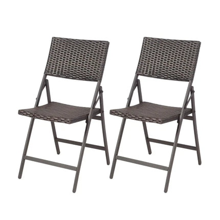 Set of 2 Folding Patio Rattan Portable Dining Chairs - Brown - Patio Dining Chairs