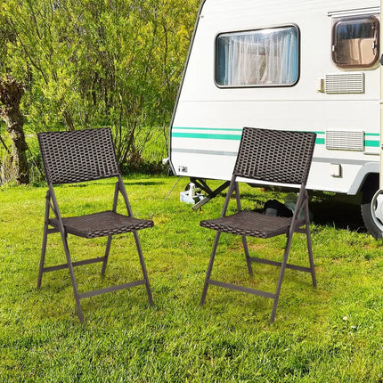 Set of 2 Folding Patio Rattan Portable Dining Chairs - Brown - Patio Dining Chairs