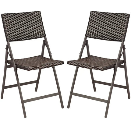 Set of 2 Folding Patio Rattan Portable Dining Chairs - Brown - Patio Dining Chairs