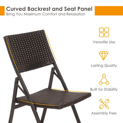 Set of 2 Folding Patio Rattan Portable Dining Chairs - Brown - Patio Dining Chairs