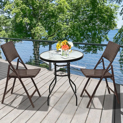 Set of 2 Folding Patio Rattan Portable Dining Chairs - Brown - Patio Dining Chairs