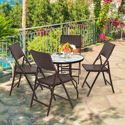 Set of 2 Folding Patio Rattan Portable Dining Chairs - Brown - Patio Dining Chairs
