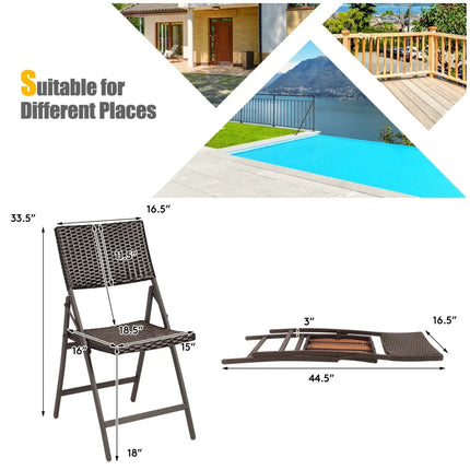 Set of 2 Folding Patio Rattan Portable Dining Chairs - Brown - Patio Dining Chairs