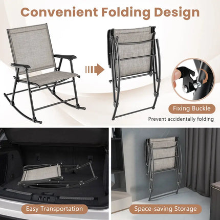 Set of 2 Folding Rocking Chair with Breathable Seat Fabric-Brown - Brown - Patio Rocking Chairs & Gliders