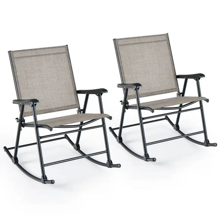Set of 2 Folding Rocking Chair with Breathable Seat Fabric-Brown - Brown - Patio Rocking Chairs & Gliders