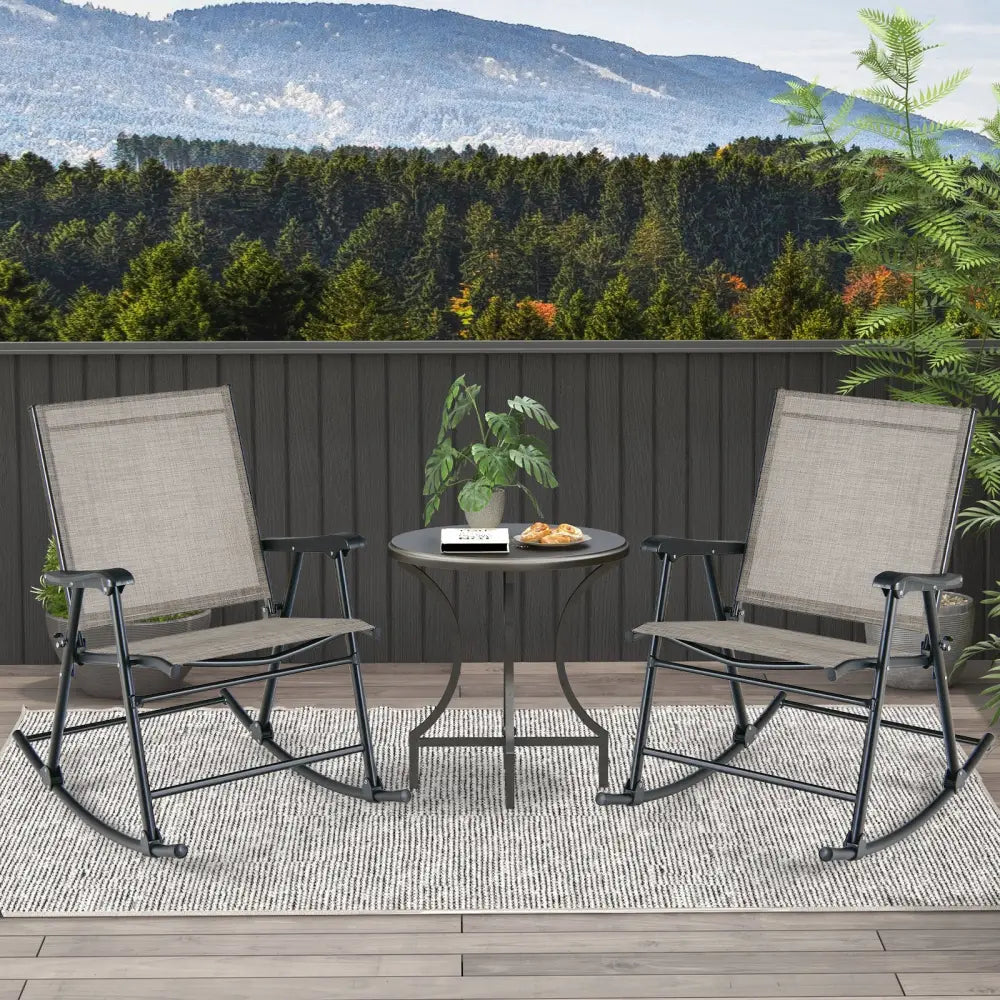 Set of 2 Folding Rocking Chair with Breathable Seat Fabric-Brown - Brown - Patio Rocking Chairs & Gliders