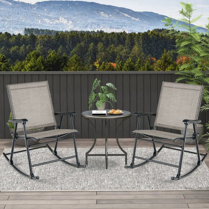 Set of 2 Folding Rocking Chair with Breathable Seat Fabric-Brown - Brown - Patio Rocking Chairs & Gliders
