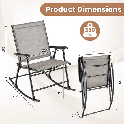 Set of 2 Folding Rocking Chair with Breathable Seat Fabric-Brown - Brown - Patio Rocking Chairs & Gliders