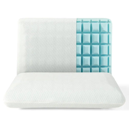 Set of 2 Gel Memory Foam Pillow 3D Cutting Air Flow Cooling Pillows with Pillowcase - White - Bedding