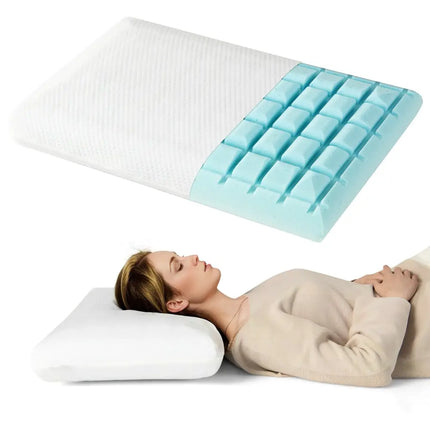 Set of 2 Gel Memory Foam Pillow 3D Cutting Air Flow Cooling Pillows with Pillowcase - White - Bedding