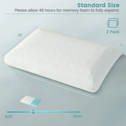 Set of 2 Gel Memory Foam Pillow 3D Cutting Air Flow Cooling Pillows with Pillowcase - White - Bedding