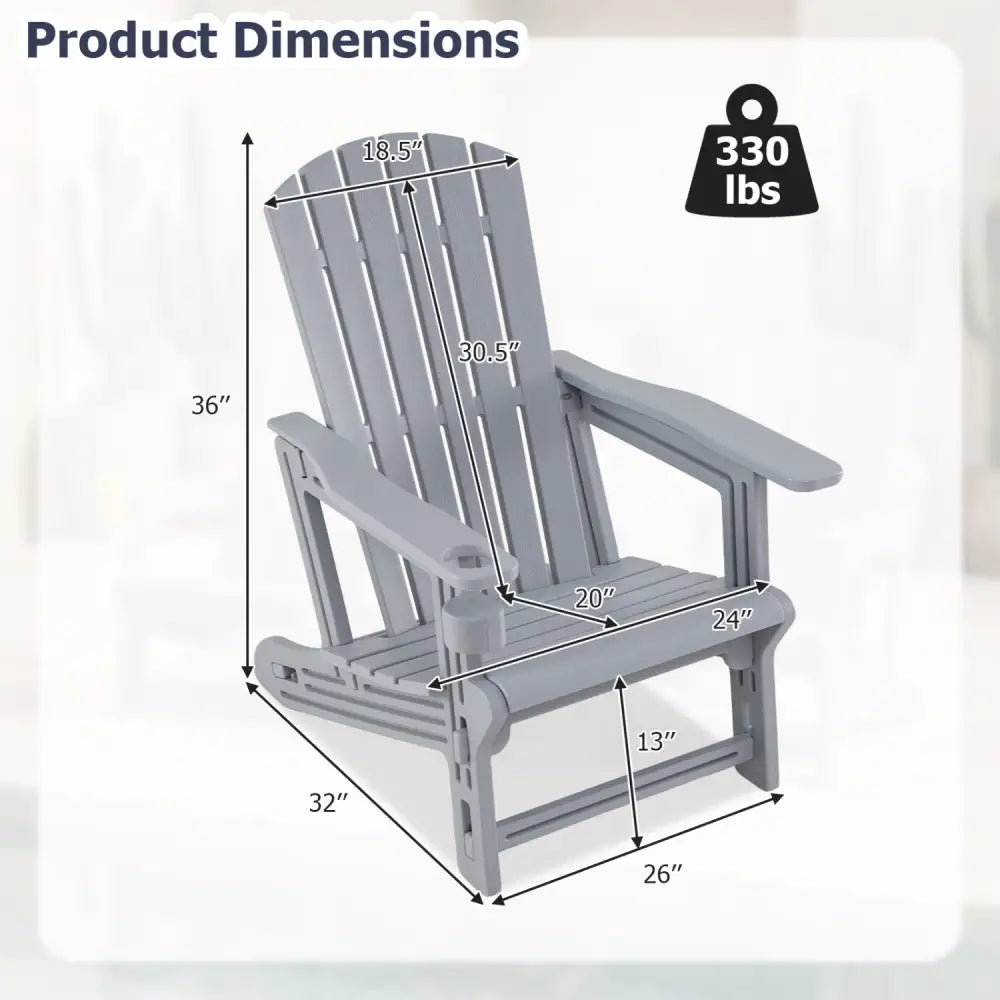 Set of 2 HDPE Adirondack Chair with Cup Holder and Wood-Like Texture for Garden-Gray - Gray - Adirondack Chairs