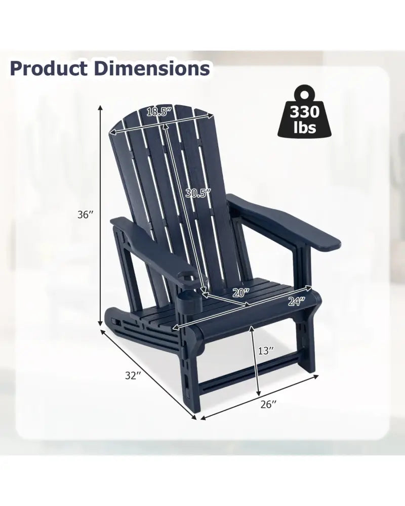 Set of 2 HDPE Adirondack Chair with Cup Holder and Wood-Like Texture for Garden-Blue - Blue - Adirondack Chairs