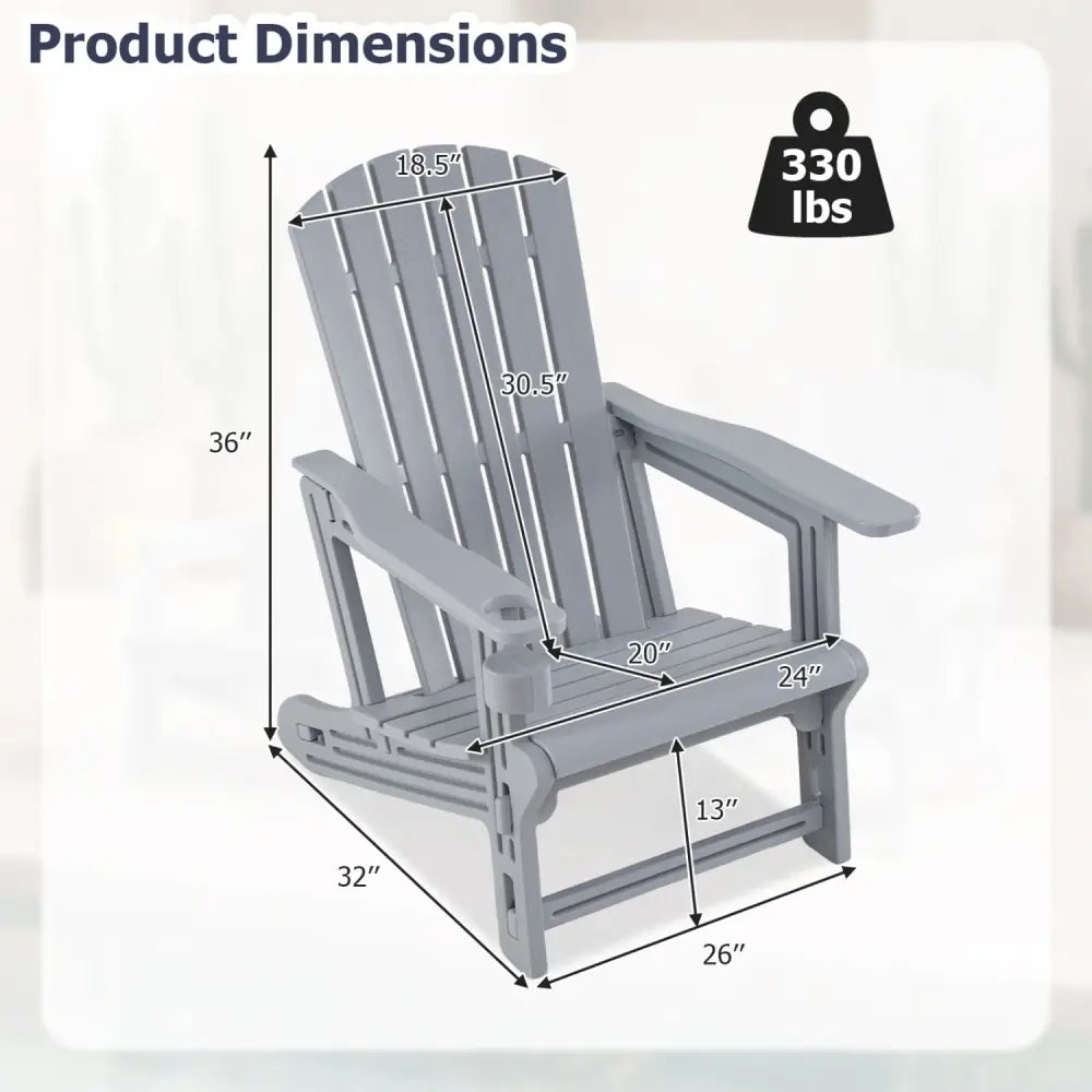 Set of 2 HDPE Adirondack Chair with Cup Holder and Wood-Like Texture for Garden-Gray - Gray - Adirondack Chairs