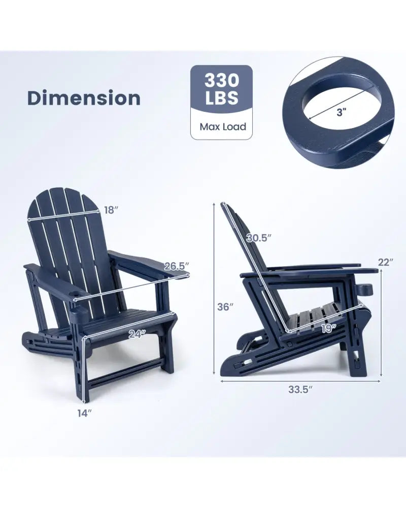 Set of 2 HDPE Adirondack Chair with Cup Holder and Wooden Texture for Patio-Blue - Blue - Adirondack Chairs