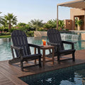 Set of 2 HDPE Adirondack Chair with Cup Holder and Wooden Texture for Patio-Black - Black - Adirondack Chairs