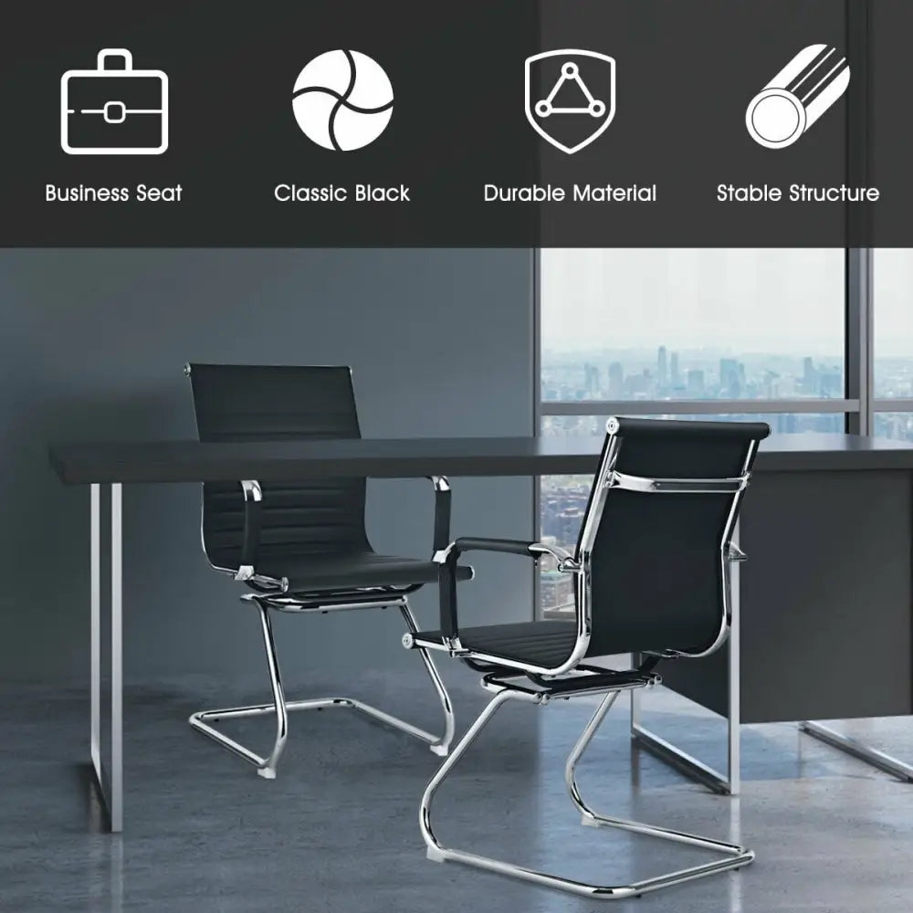 Set of 2 Heavy Duty Conference Chair with PU Leather-Black - Black - Conference Chairs
