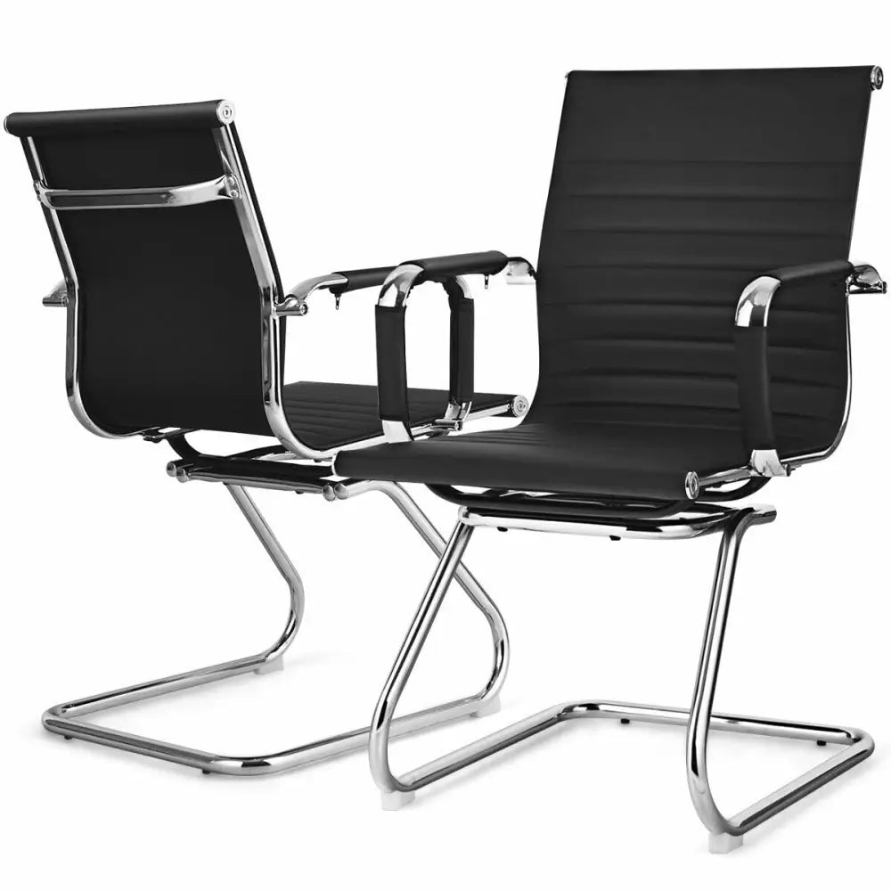 Set of 2 Heavy Duty Conference Chair with PU Leather-Black - Black - Conference Chairs