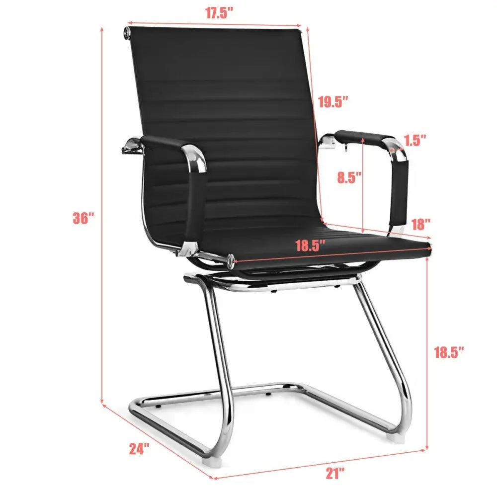 Set of 2 Heavy Duty Conference Chair with PU Leather-Black - Black - Conference Chairs