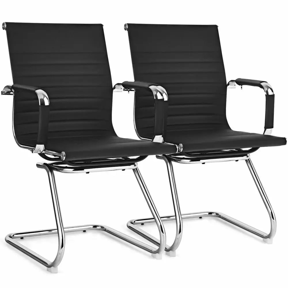 Set of 2 Heavy Duty Conference Chair with PU Leather-Black - Black - Conference Chairs