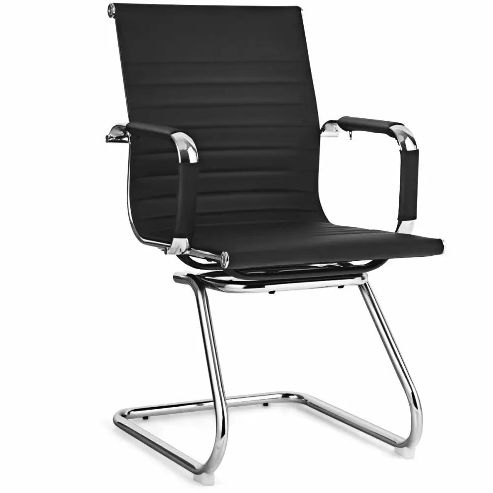 Set of 2 Heavy Duty Conference Chair with PU Leather-Black - Black - Conference Chairs