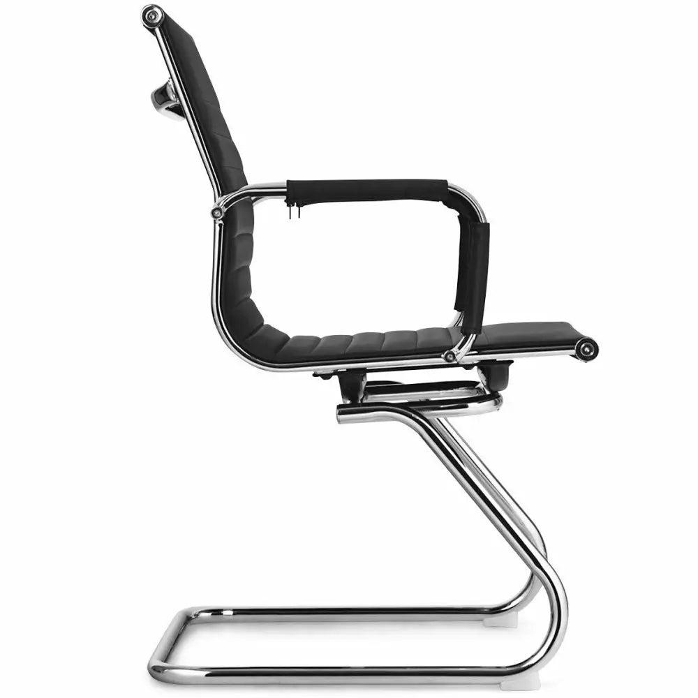 Set of 2 Heavy Duty Conference Chair with PU Leather-Black - Black - Conference Chairs