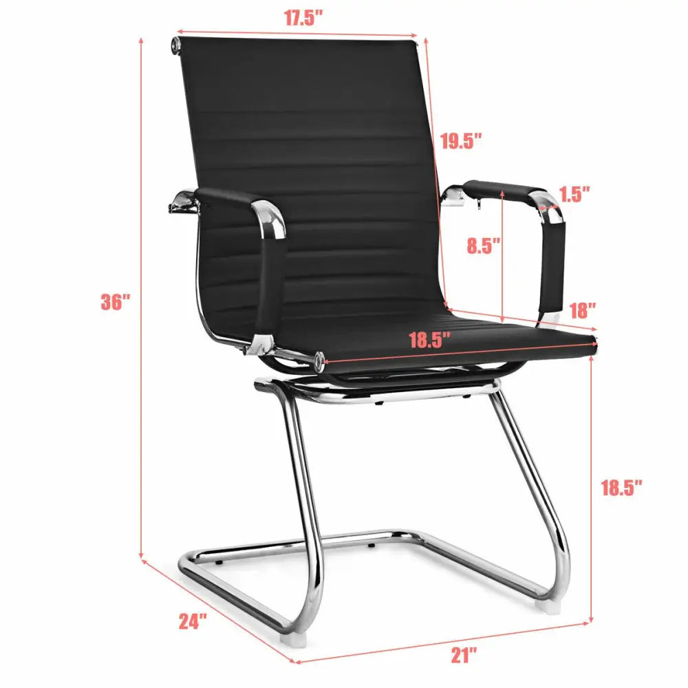 Set of 2 Heavy Duty Conference Chair with PU Leather-Black - Black - Conference Chairs