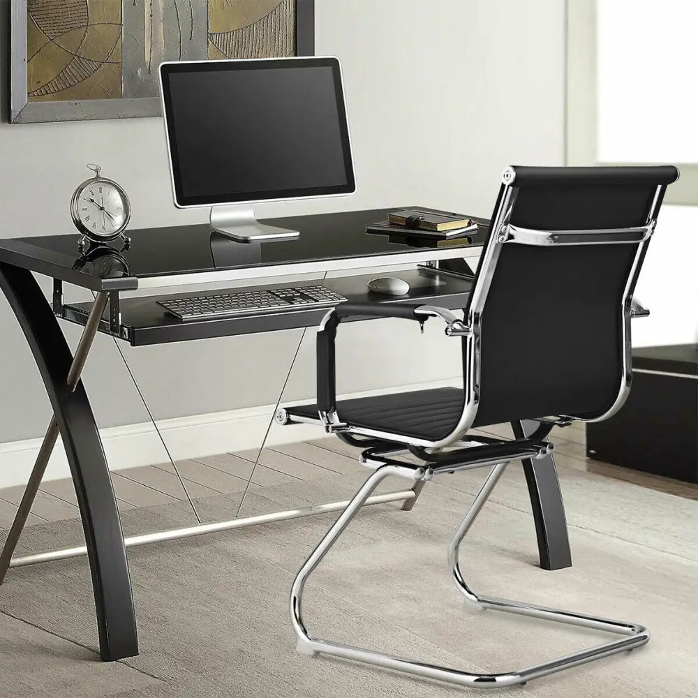 Set of 2 Heavy Duty Conference Chair with PU Leather-Black - Black - Conference Chairs