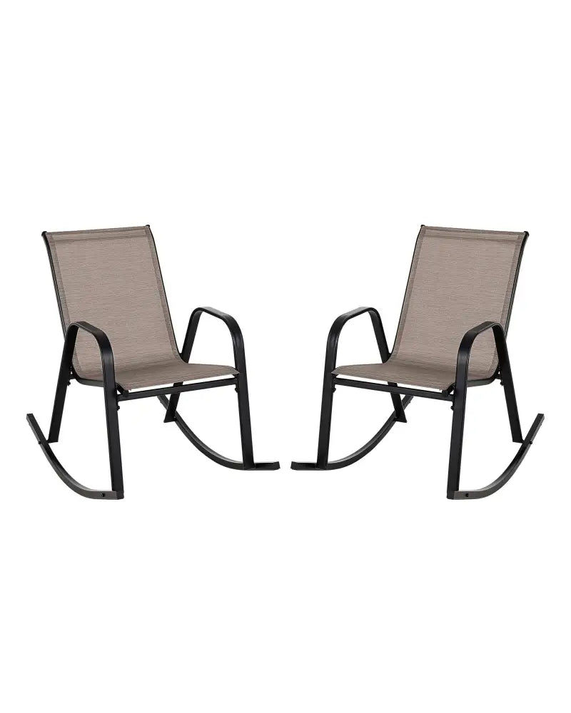 Set of 2 Heavy-Duty Metal Patio Rocking Chair with Breathable Seat Fabric-Brown - Brown - Patio Rocking Chairs & Gliders