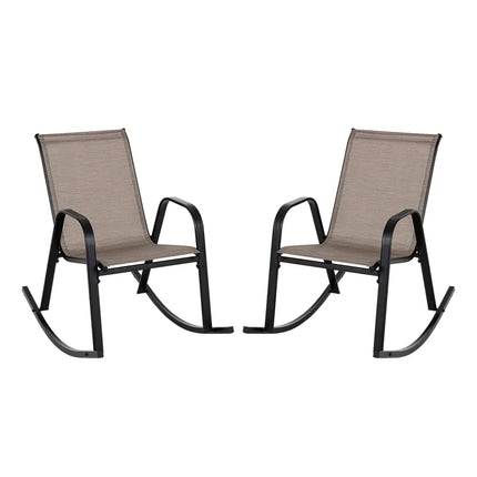 Set of 2 Heavy-Duty Metal Patio Rocking Chair with Breathable Seat Fabric-Brown - Brown - Patio Rocking Chairs & Gliders